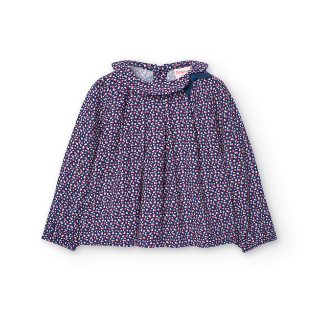 Blouse imprimé pois et boutons au dos bleu <span itemprop=
