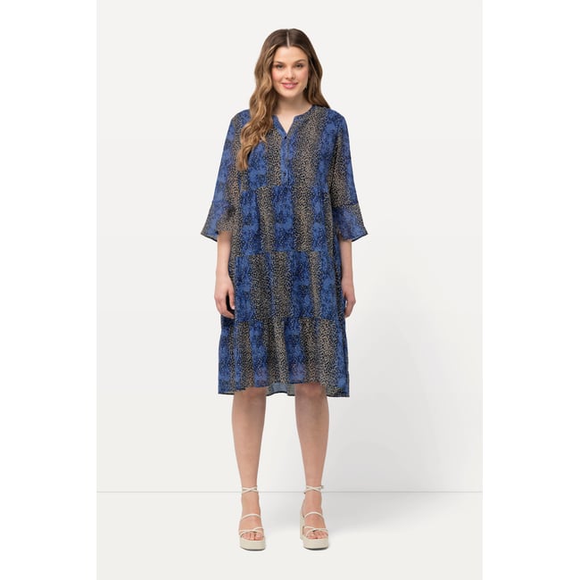 Robe midi à manches 3/4 volantées. marine <span itemprop=