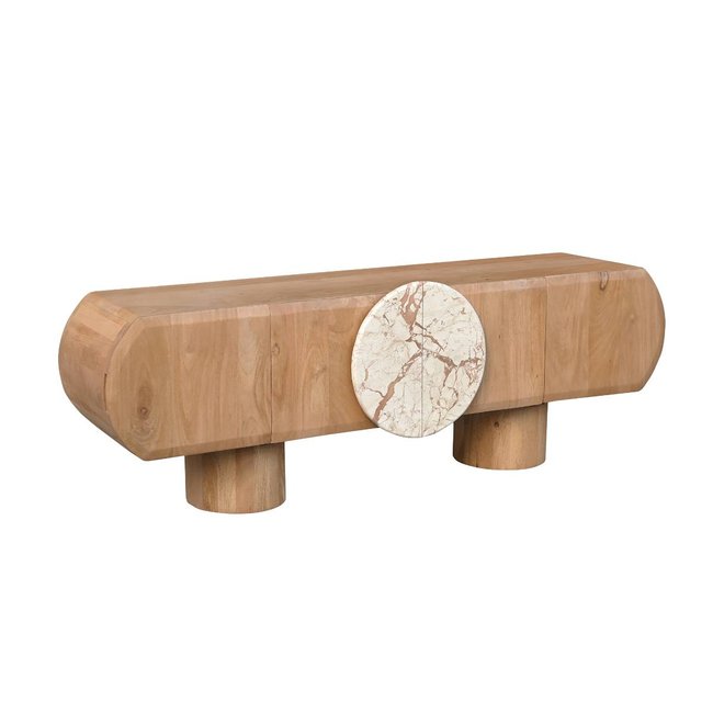 Meuble TV manguier et marbre ORINELLE Couleur bois clair <span itemprop=