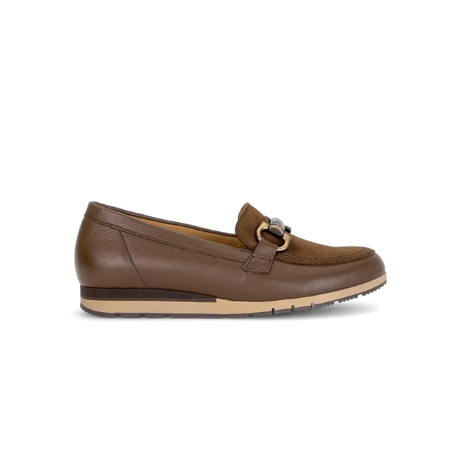 Mocassins en cuir lisse à talon compensé marron <span itemprop=