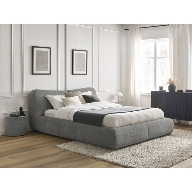 Lit coffre bois et panneaux de particules tissu bouclette, PETER - BOBOCHIC
