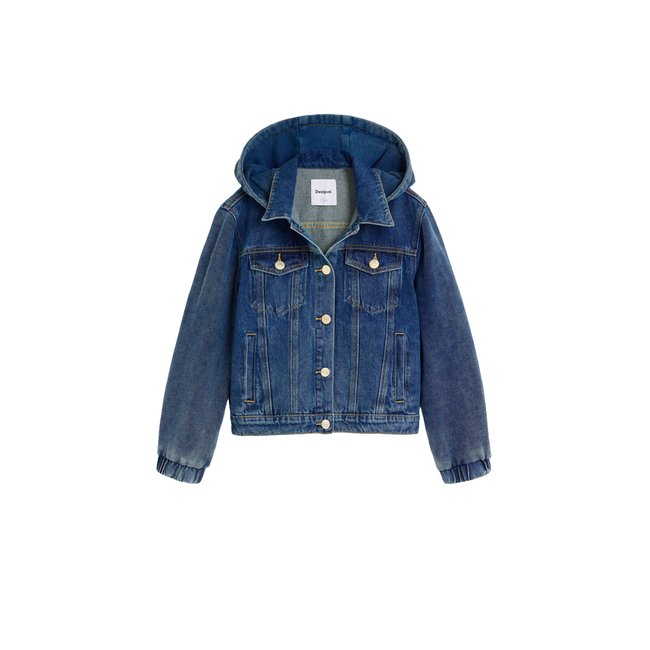 Veste en jean à capuche bleu <span itemprop=