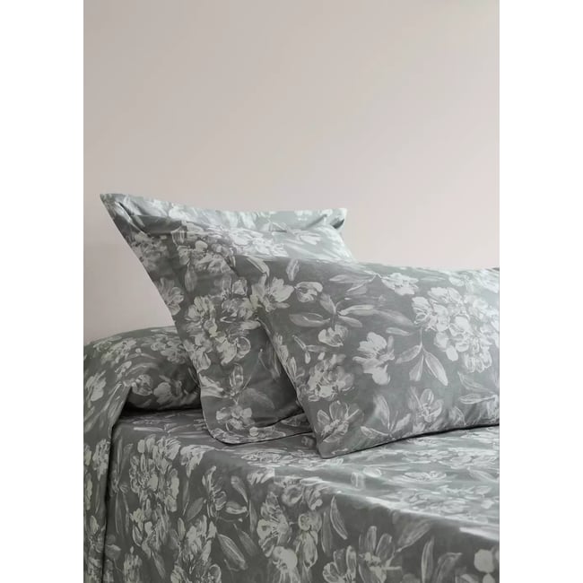 Lot de 2 taies d'oreiller en percale de coton imprimé fleuri vert moyen <span itemprop=
