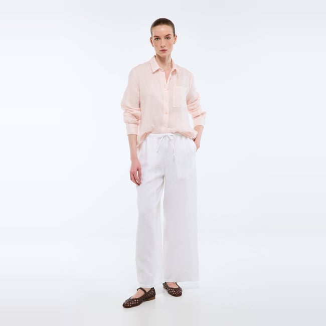 Pantalon en lin avec cordon à la taille - MONOPRIX