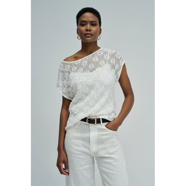 T-SHIRT AVEC DE LA DENTELLE blanc <span itemprop=