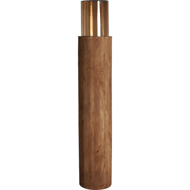 Photophore en bois de manguier et verre fumé Couleur brun et verre fumé brun <span itemprop=