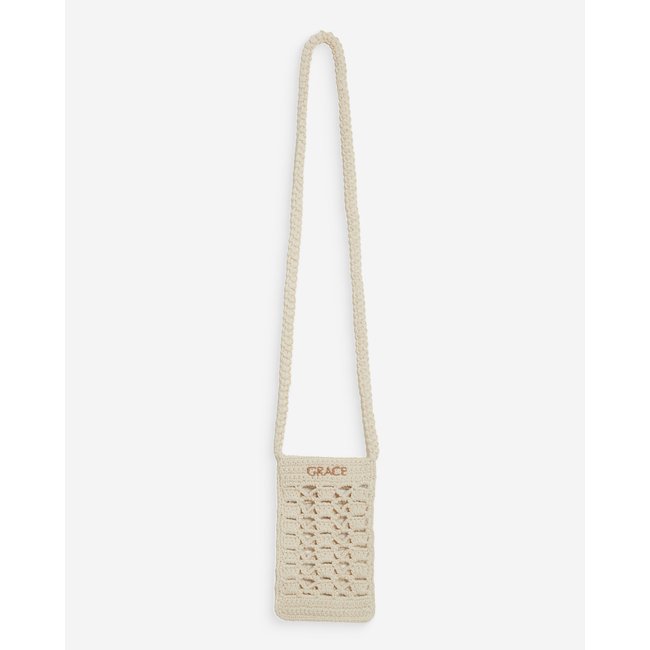 Pochette bandoulière de téléphone en crochet ecru Walt ecru <span itemprop=