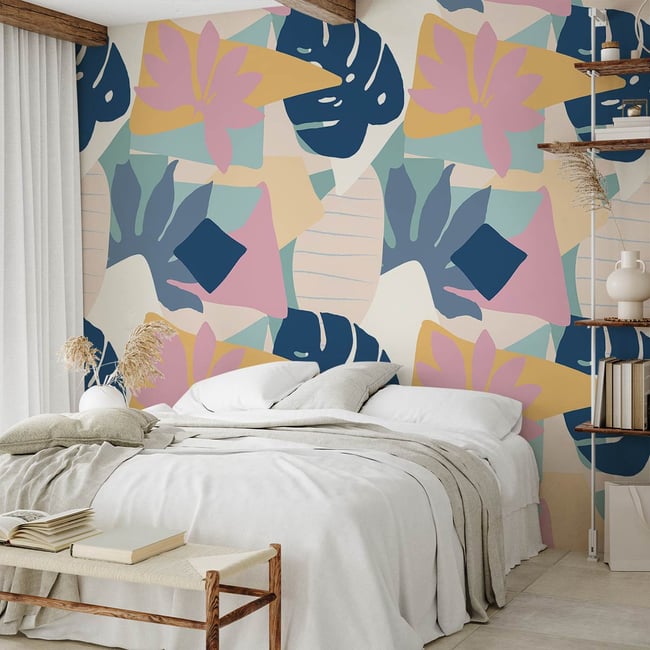 Papier peint monstera pastel Couleur intissé <span itemprop=