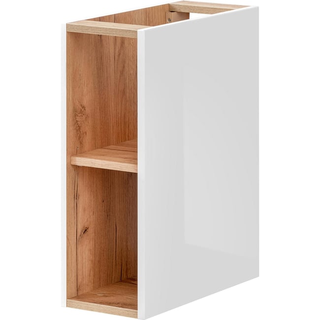 Colonne murale de salle de bain URSALA Couleur blanc brillant et chêne kraft doré <span itemprop=