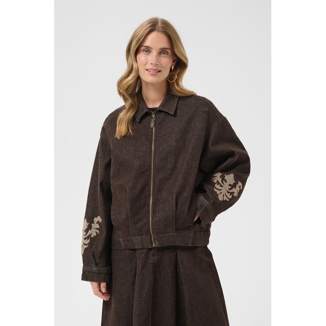 Veste en jean marron java <span itemprop=