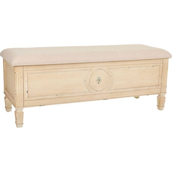 Banc coffre tissu  assise confortable avec rangement Couleur beige antique tissu naturel <span itemprop=