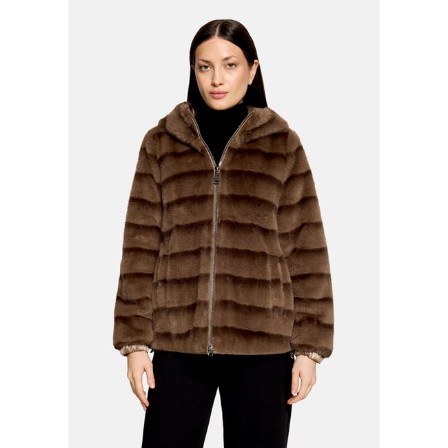 Veste en peluche à capuche taupe/marron <span itemprop=
