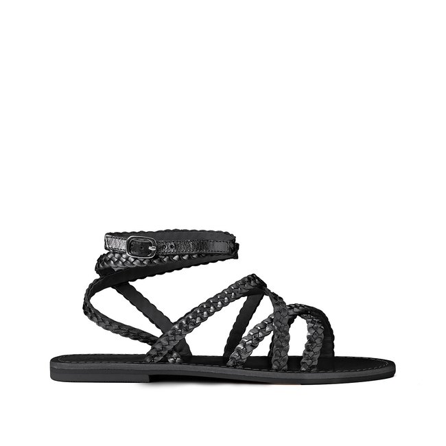 Gevlochten leren sandalen zwart La Redoute Collections La Redoute