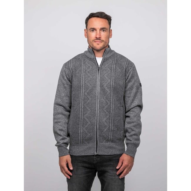 Gilet Zippé Col Montant Motif Géométrique Lideral gris <span itemprop=
