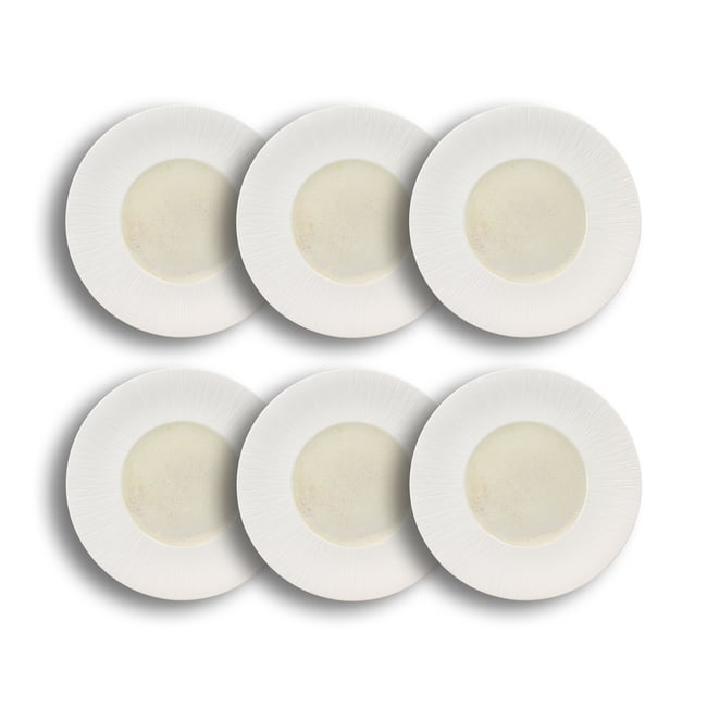 Lot de 6 assiettes plates en porcelaine 31cm, URUS Couleur beige-blanc <span itemprop=
