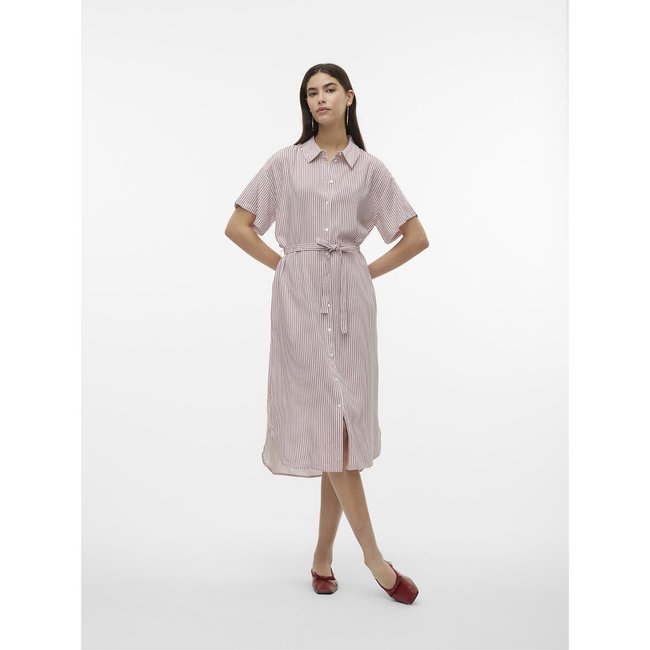 Vestido camisero de rayas para anudar rayas rosa blanco <span itemprop=
