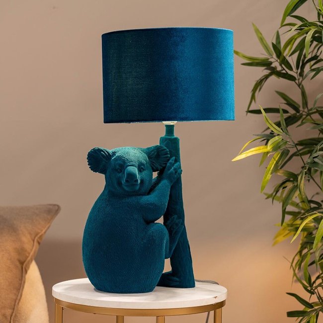 Keely Velvet Koala Table Lamp, teal, SO'HOME