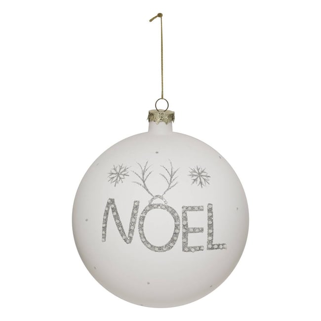Boule verre mot Noël D.15 cm Couleur blanc <span itemprop=