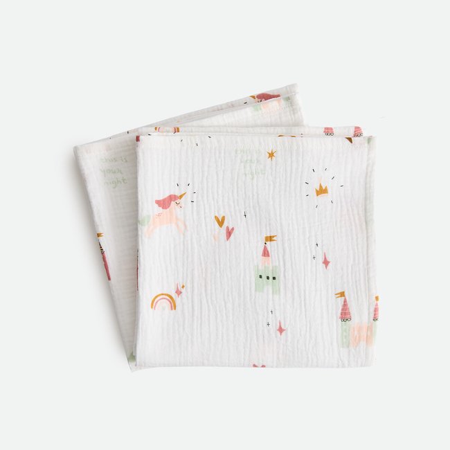 Set of 2 Château Licorne printed cotton muslin maxi squares, printed, LA REDOUTE INTERIEURS