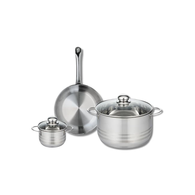 Batterie 1 poêle 24cm + 2 faitouts 12/24cm PROFI BRILLANT gris <span itemprop=