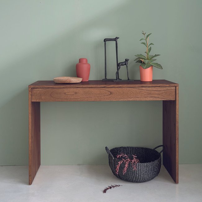 Console en mindi massif finition noyer 120 cm  MILO Couleur marron <span itemprop=