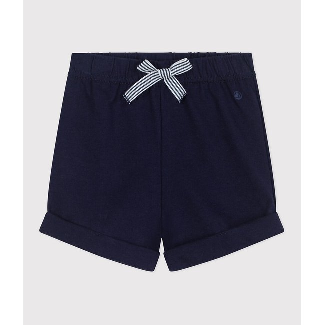 Short en coton uni bleu marine <span itemprop=