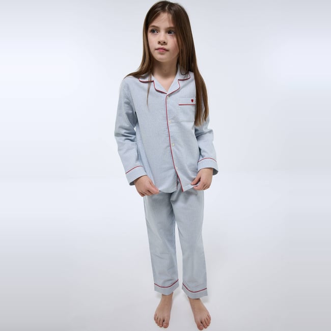 Pyjama chemise manches longues rayé avec coeur brodé en coton finistere <span itemprop=