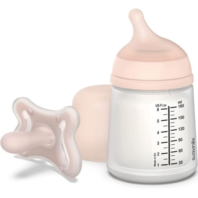 Coffret biberon + sucette symétrique SX PRO blanc, rose <span itemprop=