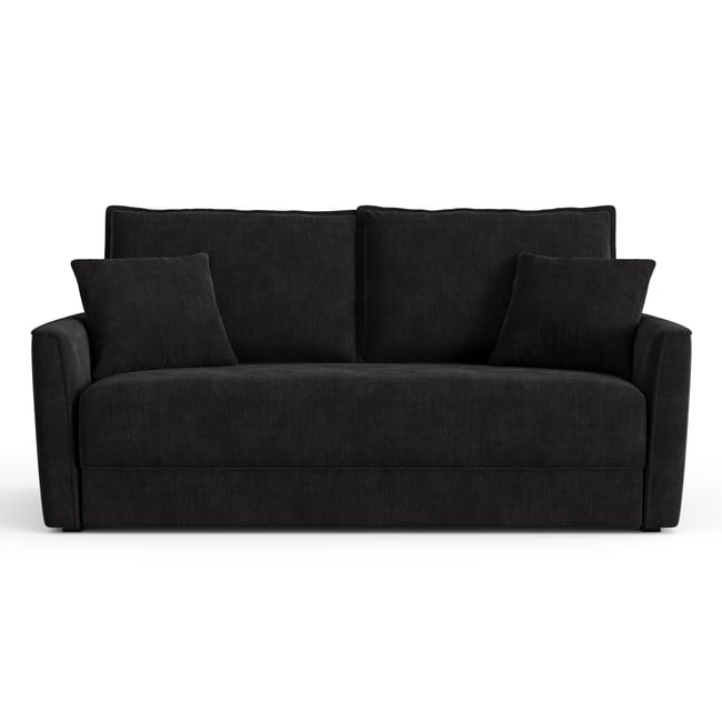 Canapé convertible 3 places en tissu tramé toucher doux LUXO Couleur noir <span itemprop=