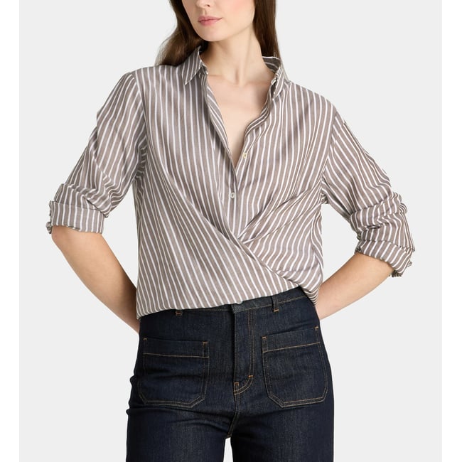 Chemise droite dolly rayée en coton blanc et marron <span itemprop=