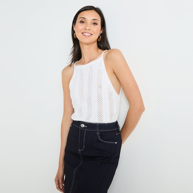 Débardeur Naf Naf En Dentelle Légère - Couleur Blanc Cassé (écru) - Taille XS - Occasion Parfait état