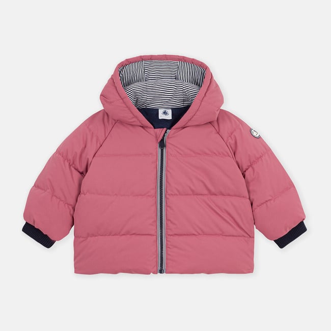 Piumino a tinta unita con cappuccio, in poliestere rosa PETIT BATEAU