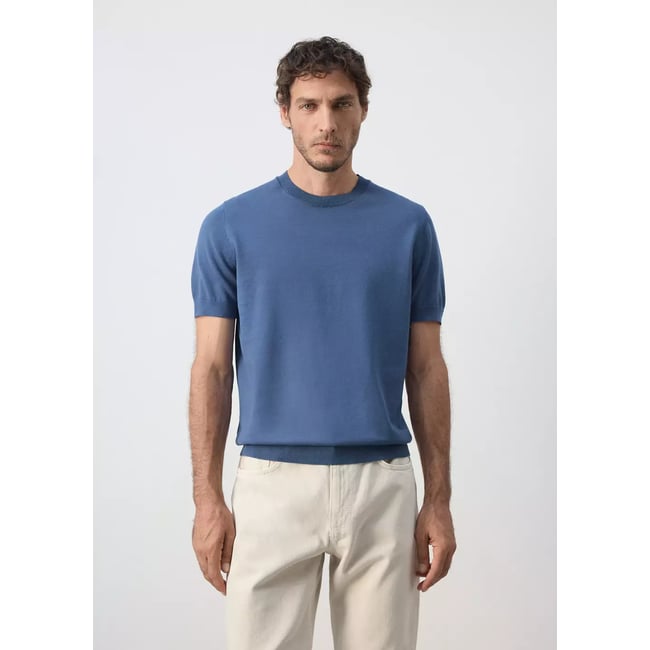 T-shirt 100 % coton en maille fine bleu indigo <span itemprop=