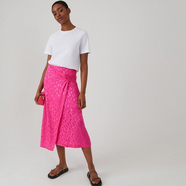 Jacquard twist front skirt fuchsia pink La Redoute Collections La Redoute