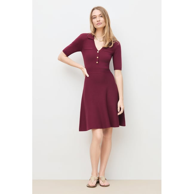 Robe courte col chemise RTEYLA bordeaux <span itemprop=