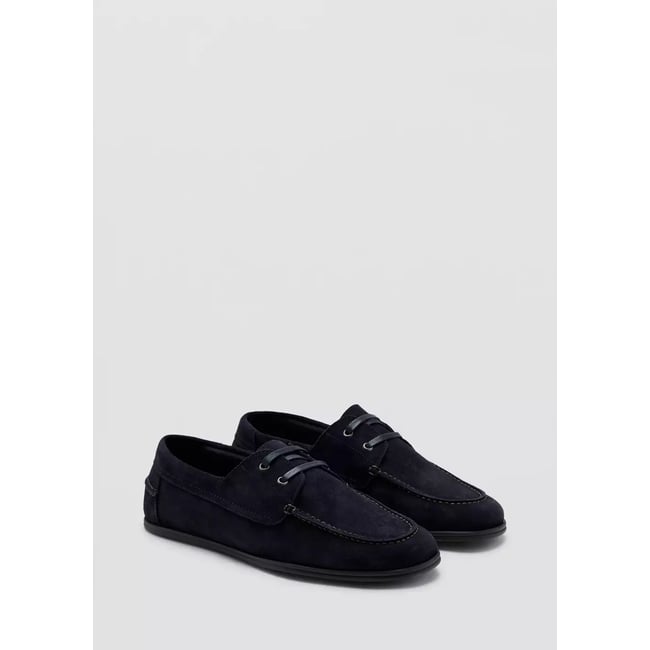 Chaussures bateau cuir bleu indigo <span itemprop=