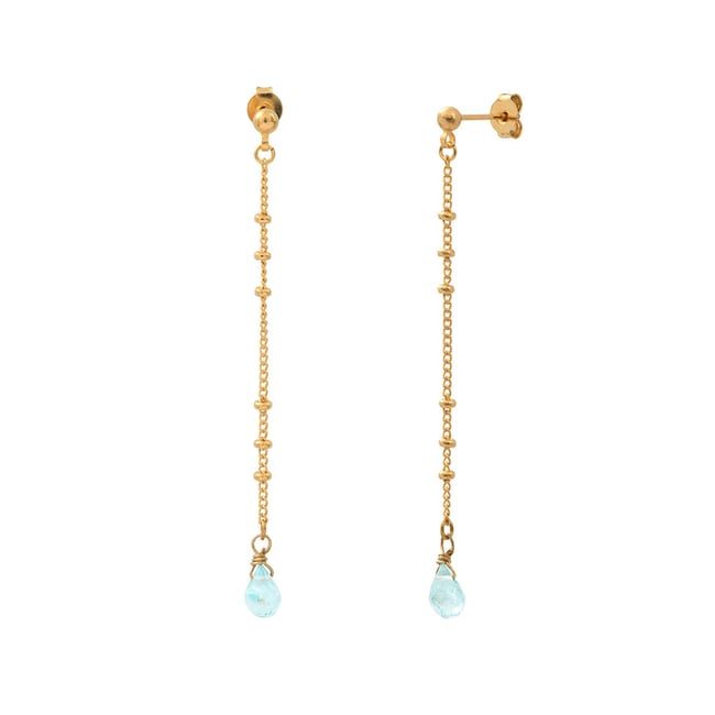 Boucles d'oreilles longues aigue marine dorées - danae bleu <span itemprop=