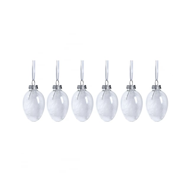 Set de 6 suspensions décoratives de noël plumes en verre D4 Couleur blanc <span itemprop=
