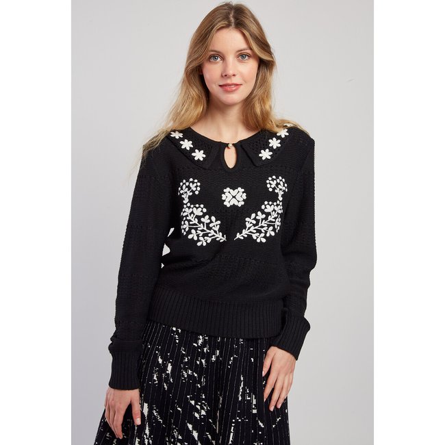 Caitline Floral Jumper with Peter Pan Collar, black, DERHY