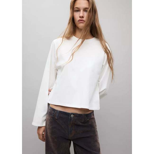 T-shirt jaspé blanc cassé <span itemprop=