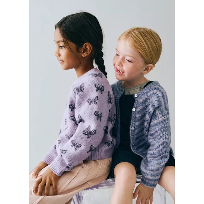 Cardigan en maille ajourée multicolore lilas <span itemprop=
