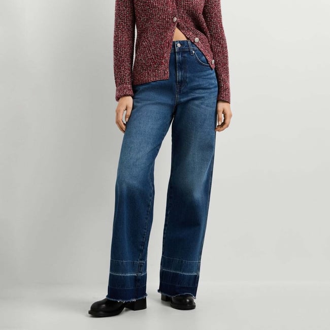 Rae - Jean Coupe Large, Taille Haute 12 oz gris rigide denim <span itemprop=