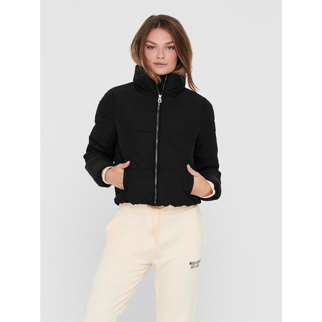 Doudoune courte, matelassée, col montant noir <span itemprop=