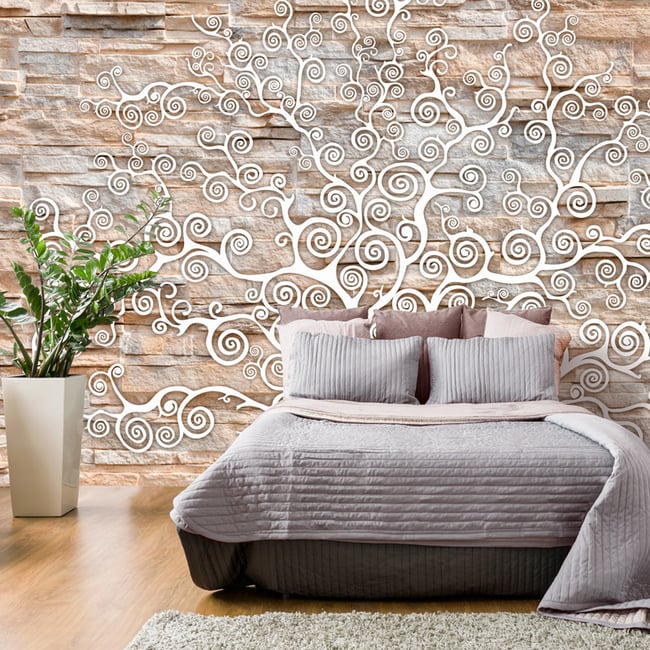 Papier peint intissé panoramique Stone Tree Couleur beige <span itemprop=