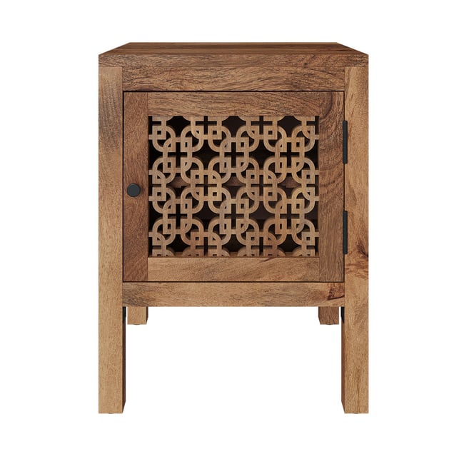 Table de chevet ajourée en bois de manguier - JAYA Couleur bois foncé <span itemprop=
