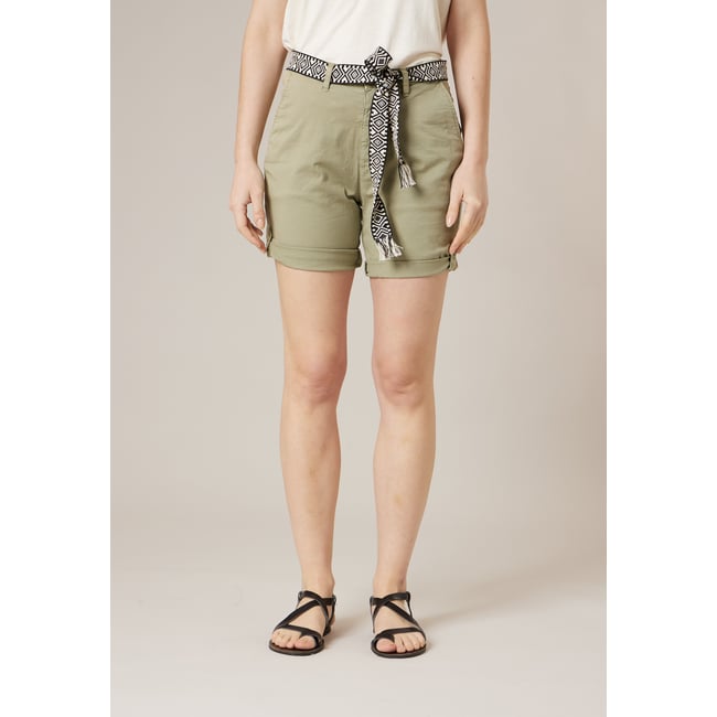Short court femme en coton stretch KAIJA kaki clair <span itemprop=