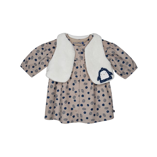 Robe gilet ss mches pepita velours cotele manches longues beige <span itemprop=