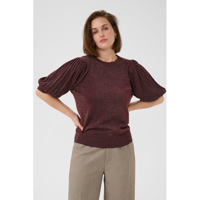 Pullover tricoté marron fudge <span itemprop=