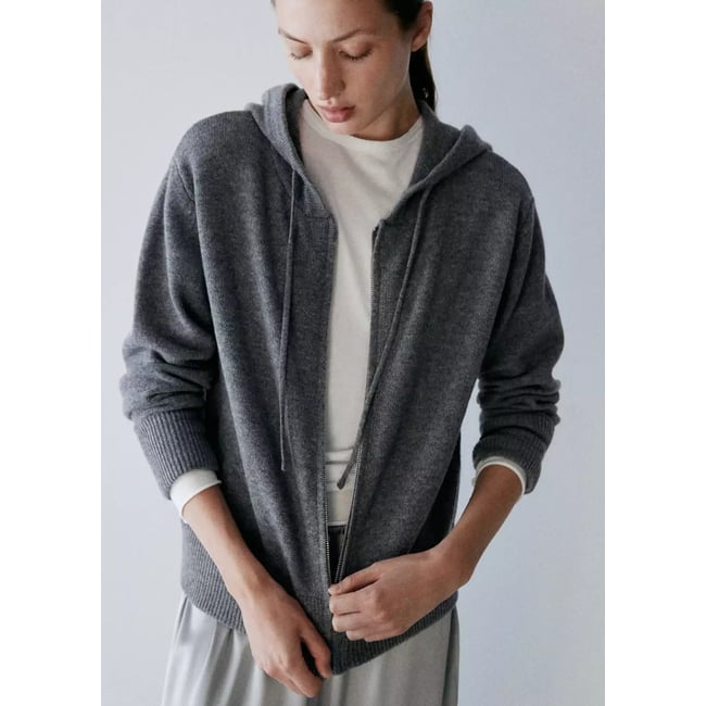 Cardigan 100 % laine à zip gris <span itemprop=
