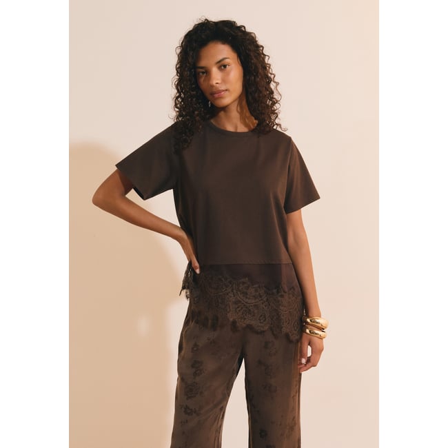 T-shirt asymétrique avec dentelle en coton ALI TS - ETAM